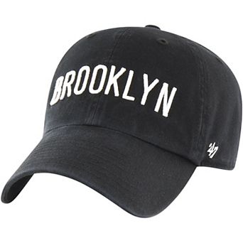 Men's '47 Black Brooklyn Nets Core Wordmark Clean Up Adjustable Hat