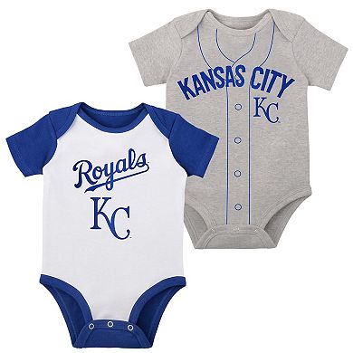 Infant White/Heather Gray Kansas City Royals Two-Pack Little Slugger Bodysuit Set