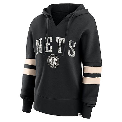 Women's Fanatics Branded Black Brooklyn Nets Bold Move Dolman V-Neck Pullover Hoodie