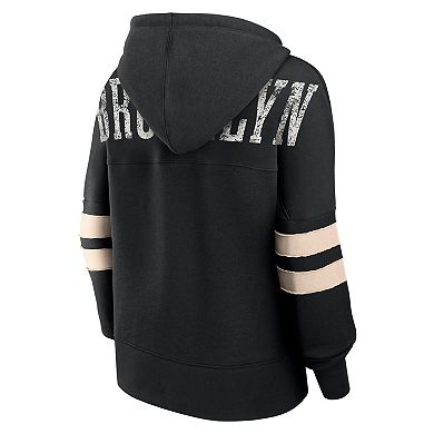 Women's Fanatics Branded Black Brooklyn Nets Bold Move Dolman V-Neck Pullover Hoodie