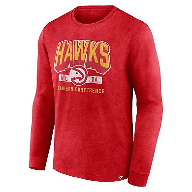 Men's Fanatics Branded Heather Red Atlanta Hawks Front Court Press Snow Wash Long Sleeve T-Shirt