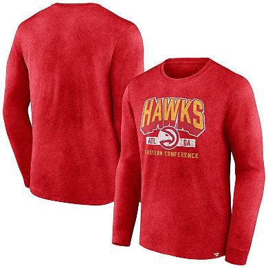 Men's Fanatics Branded Heather Red Atlanta Hawks Front Court Press Snow Wash Long Sleeve T-Shirt