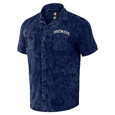 Men's Darius Rucker Collection by Fanatics Navy Milwaukee Brewers Denim Team Color Button-Up Shirt