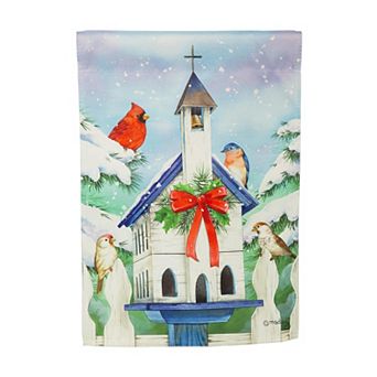 Evergreen Enterprises Christmas Bird House Suede Garden Flag