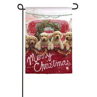 Evergreen Enterprises Red Truck with Puppies Garden Suede Flag