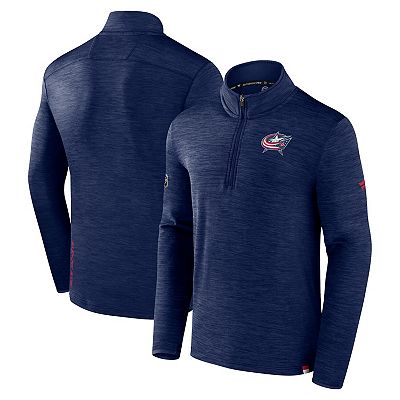 Men s Fanatics Branded Heather Navy Columbus Blue Jackets Authentic Pro Quarter Zip Pullover Top