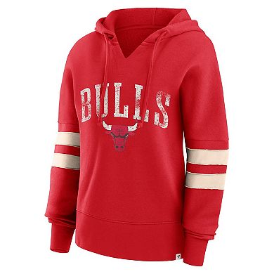 Women's Fanatics Branded Red Chicago Bulls Bold Move Dolman V-Neck Pullover Hoodie