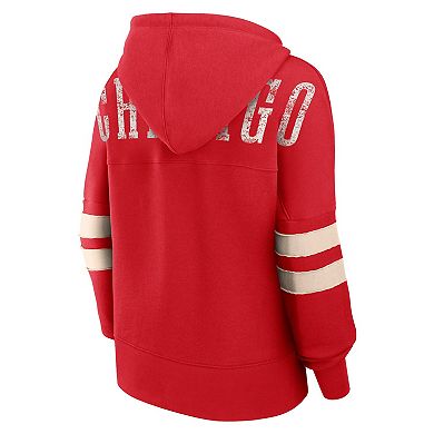 Women's Fanatics Branded Red Chicago Bulls Bold Move Dolman V-Neck Pullover Hoodie