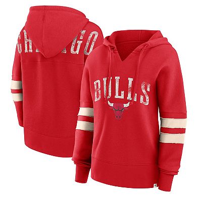 Women's Fanatics Branded Red Chicago Bulls Bold Move Dolman V-Neck Pullover Hoodie