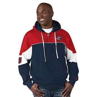 Men's Starter Navy/Red Columbus Blue Jackets Power Forward Full-Zip Hoodie
