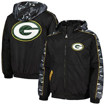 Men's Starter Black Green Bay Packers Thursday Night Gridiron Full-Zip Hoodie