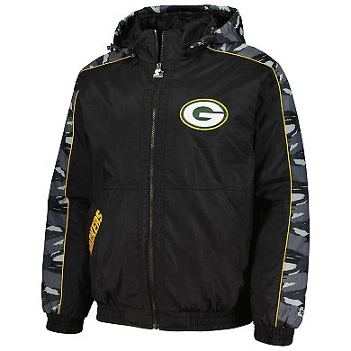 Men's Starter Black Green Bay Packers Thursday Night Gridiron Full-Zip Hoodie
