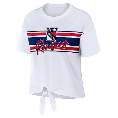 Women's WEAR by Erin Andrews White New York Rangers Front Knot T-Shirt