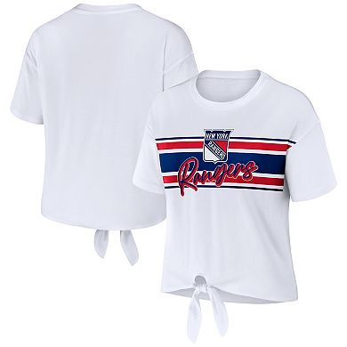 Women's WEAR by Erin Andrews White New York Rangers Front Knot T-Shirt