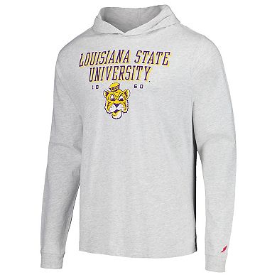 Men's League Collegiate Wear Ash LSU Tigers Team Stack Tumble Long Sleeve Hooded T-Shirt