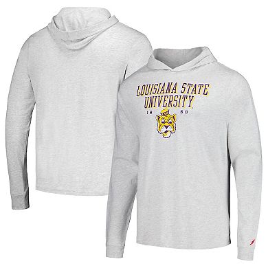 Men's League Collegiate Wear Ash LSU Tigers Team Stack Tumble Long Sleeve Hooded T-Shirt
