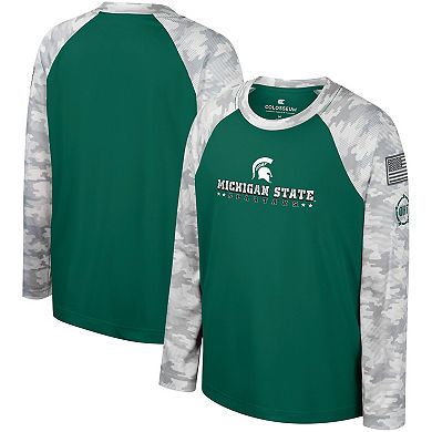 Youth Colosseum Green/Camo Michigan State Spartans OHT Military Appreciation Dark Star Raglan Long Sleeve T-Shirt
