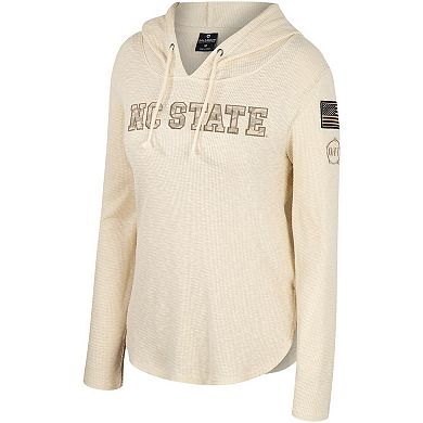Women's Colosseum Cream NC State Wolfpack OHT Military Appreciation Casey Raglan Long Sleeve Hoodie T-Shirt