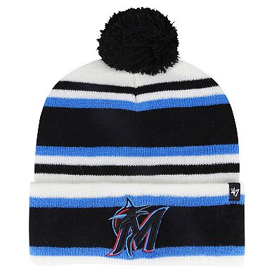 Youth '47 White/Black Miami Marlins Stripling Cuffed Knit Hat with Pom