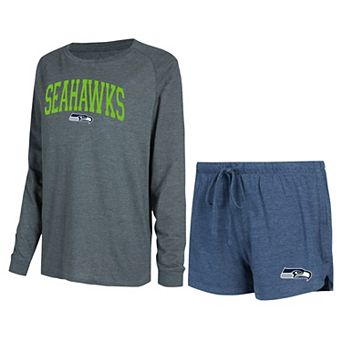 Women's Concepts Sport College Navy/Charcoal Seattle Seahawks Raglan Long Sleeve T-Shirt & Shorts Lounge Set