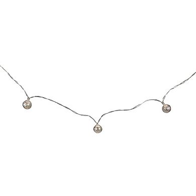 10 B/O LED Warm White Silver Metal Ball Christmas Lights - 6.25' Clear Wire