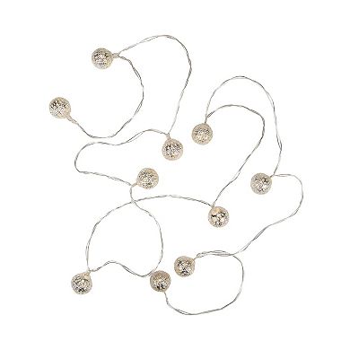 10 B/O LED Warm White Silver Metal Ball Christmas Lights - 6.25' Clear Wire