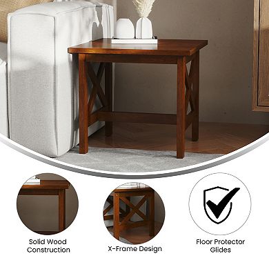 Merrick Lane Matty Rustic End Table, Farmhouse Style Solid Wood Accent Table