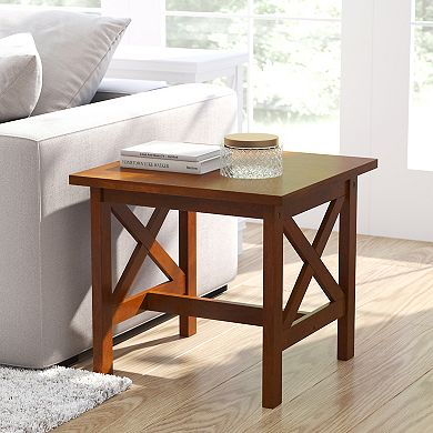 Merrick Lane Matty Rustic End Table, Farmhouse Style Solid Wood Accent Table