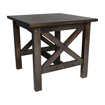 Merrick Lane Matty Rustic End Table, Farmhouse Style Solid Wood Accent Table
