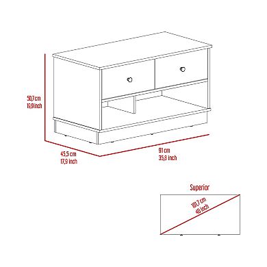 Tulip Storage Bench, Two Drawers, Two Shelves