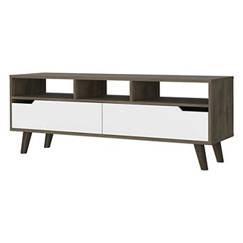 Hamburg TV Stand For TV´s up 52", Four Legs, Three Open Shelves,Two Upturned Drawers