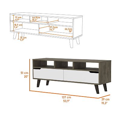 Hamburg TV Stand For TV´s up 52", Four Legs, Three Open Shelves,Two Upturned Drawers