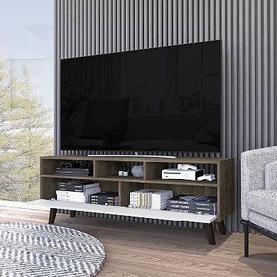 Hamburg TV Stand For TV´s up 52", Four Legs, Three Open Shelves,Two Upturned Drawers