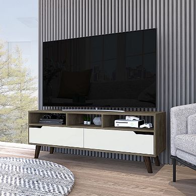 Hamburg TV Stand For TV´s up 52", Four Legs, Three Open Shelves,Two Upturned Drawers