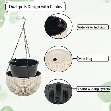 Aoodor 4 Pack Self-Watering Hanging Planters, 10 Inch Dual-pots Design Hanging Baskets