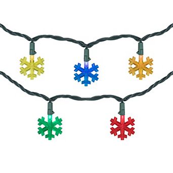 10-Count Multi-Color LED Snowflake Christmas Light Set 4ft Green Wire