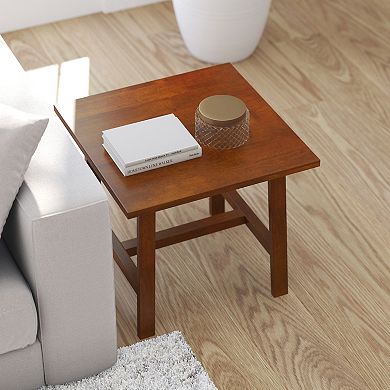 Merrick Lane Mabel Farmhouse Trestle End Table, Solid Wood Rustic Accent Table