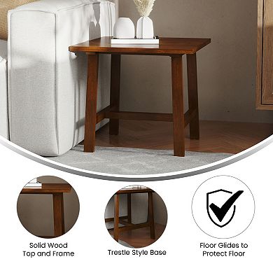 Merrick Lane Mabel Farmhouse Trestle End Table, Solid Wood Rustic Accent Table
