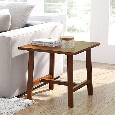 Merrick Lane Mabel Farmhouse Trestle End Table, Solid Wood Rustic Accent Table
