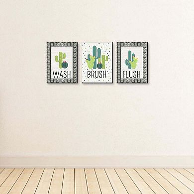 Big Dot of Happiness Prickly Cactus - Kids Bathroom Rules Wall Art - 7.5 x 10 inches - Set of 3 Signs - Wash, Brush, Flush
