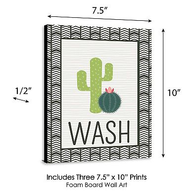 Big Dot of Happiness Prickly Cactus - Kids Bathroom Rules Wall Art - 7.5 x 10 inches - Set of 3 Signs - Wash, Brush, Flush