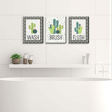 Big Dot of Happiness Prickly Cactus - Kids Bathroom Rules Wall Art - 7.5 x 10 inches - Set of 3 Signs - Wash, Brush, Flush