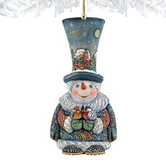 Set of 2 - Old World Christmas Snowman Wooden Christmas Ornaments by G. DeBrekht - Christmas Santa Snowman Decor