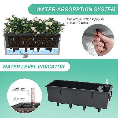 Aoodor 4Pcs 19.5" Rectangular Planter Box, Wall Mount/Railing Planter with Adjustable Bracke-Grey