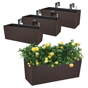 Aoodor 4 pc 19.5" Rectangular Planter Box, Wall Mount/Railing Planter with Adjustable Bracke-Grey