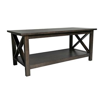 Merrick Lane Matty Rustic Coffee Table With Lower Shelf, Farmhouse Style Solid Wood Accent Table