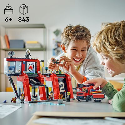 LEGO City Fire Station with Fire Truck Pretend Play Toy 60414 843 Pieces