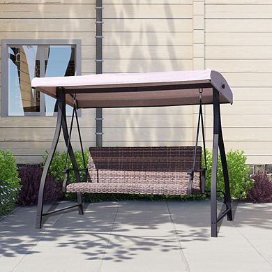 Aoodor 3-Seat Outdoor Rattan Patio Swing with Adjustable Canopy, Built-in Quick-drying Foam Seat