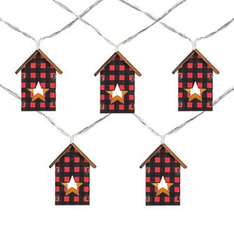 10 Count B/O LED Warm White Plaid House Christmas Lights - 4.75' Clear Wire