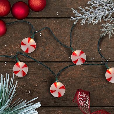 10-Count Peppermint Shaped Christmas Light Set 6ft Green Wire